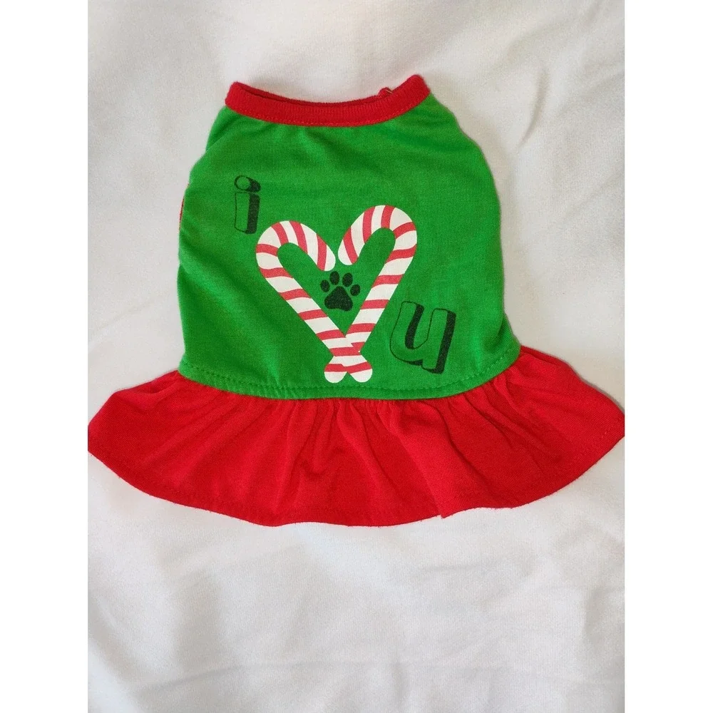 Christmas‎ Dog Dress Apparel Pet Holiday Costume Green Red I Heart U